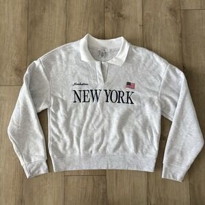 Better Together New York Manhattan Sweatshirt M Gray V Neck Pullover Top